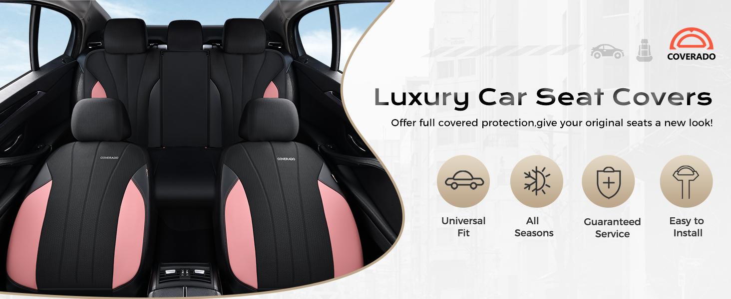 Coverado Model 5089 5-Piece Full Set Car Seat Covers, Waterproof PU Leather & Breathable Mesh Protectors, Front Seats Front and Rear Set, Leather, Protection, Universal Fit for SUVs, Trucks, Sedans, Car Seat Covers Front Seats, Front And Rear Set & Seat C