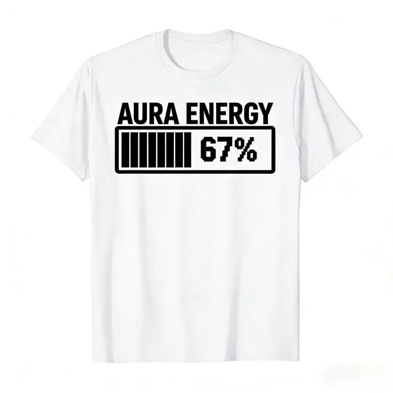 Men's Simple Slight Stretch Fitness Menswear Crew Neck T-Shirt - 67 Funny Meme, Gen Alpha Slang Aura Energy Viral Design, Soft Cotton Short Sleeve Top, All Seasons, Cold Wash, Do Not Bleach, Short Sleeves