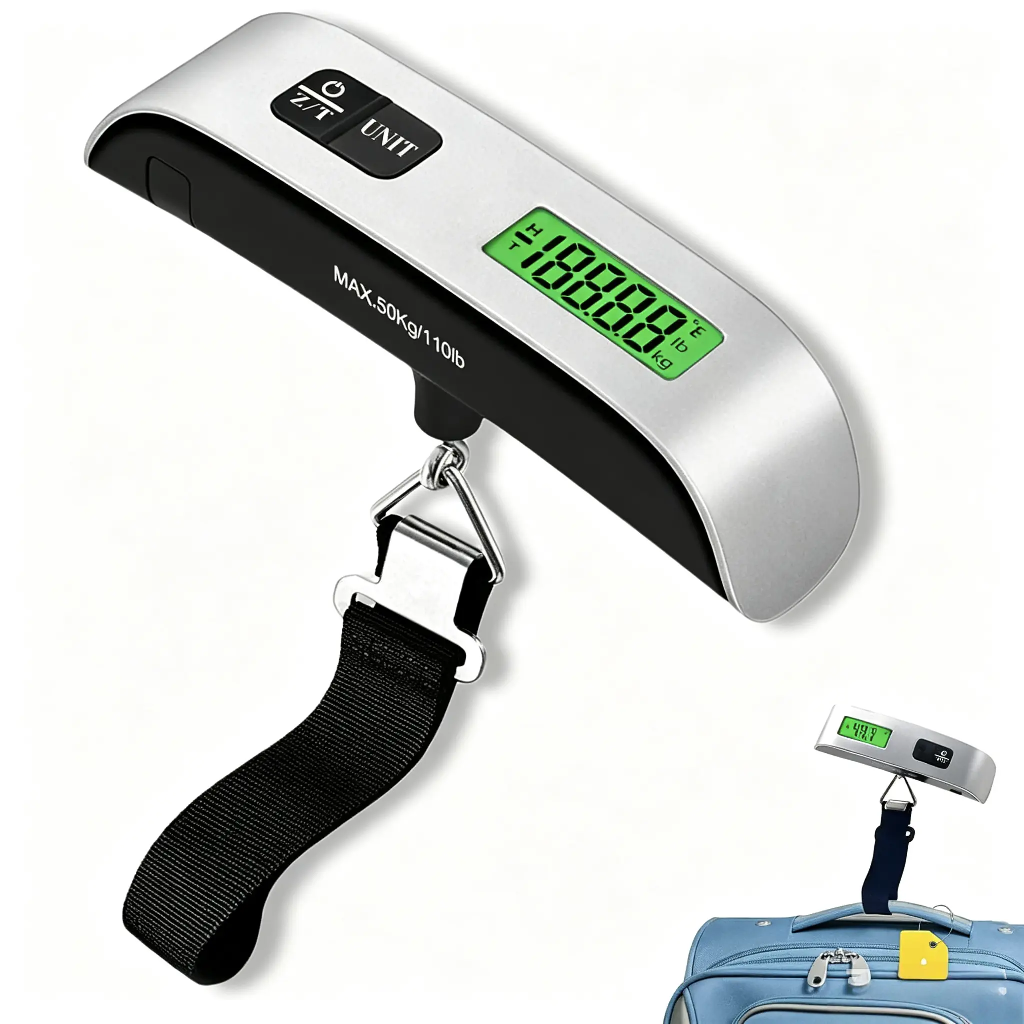 Portable Digital Luggage Scale, Pet Scale for Accurate Weighing,Hanging Baggage Scale with Backlit LCD Display, Portable Suitcase Weighing Scale, Travel Luggage Weight Scale with Hook, Strong Straps for Travelers`