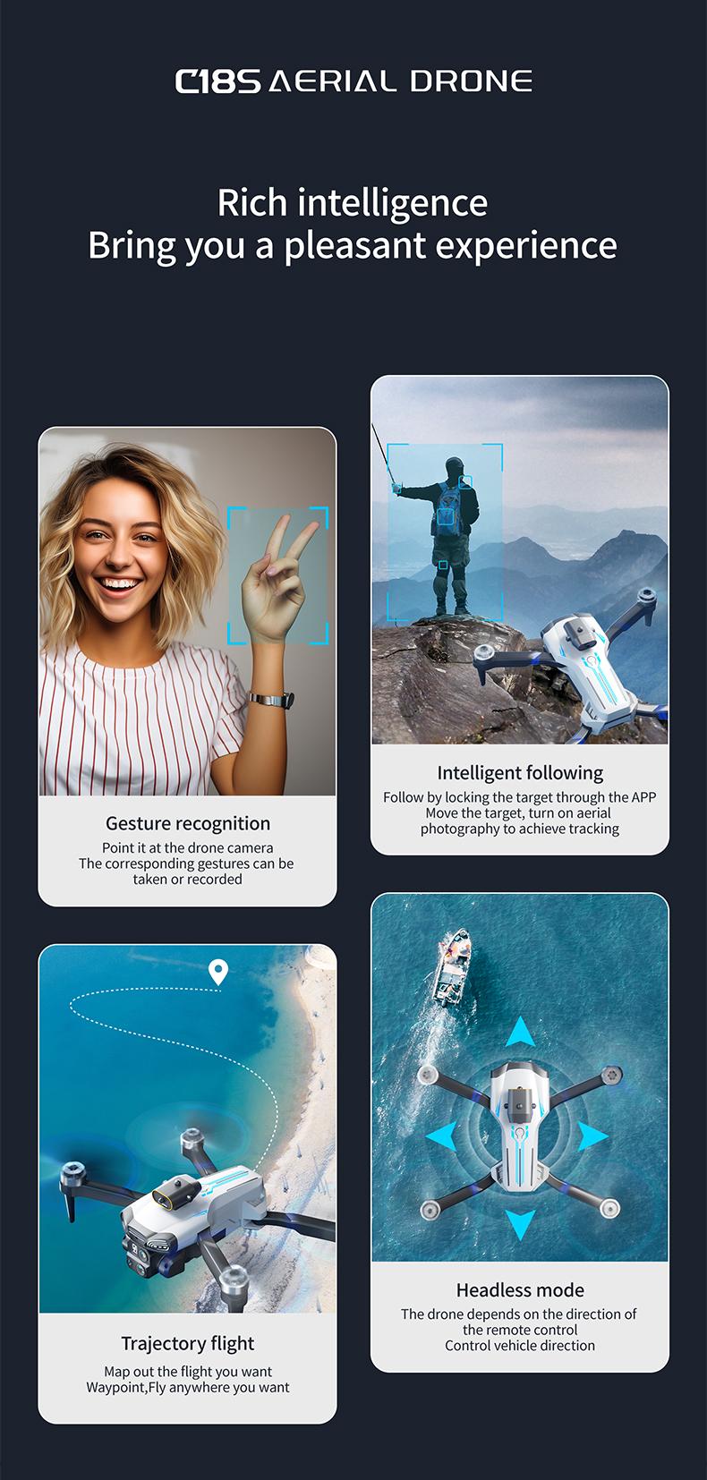 Aerial Drone C18s Pro 2026 - GPS Positioning, 4K UHD EISCamera, 5G WiFi FPV, Brushless Motors, Optical Flow Hover,Intelligent Obstacle Avoidance, Auto Return, 360° Stunt Roll,Two Batteries