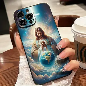 Case for iPhone 16 Pro Max 15 Plus 14 13 12 11 XS XR Religious Jesus Save Earth Christian Pattern Drop Protection Shockproof Soft Silicone Smartphone Cover Gift For Girls and Women