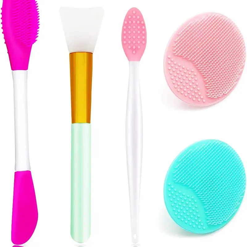 5PCS Portable Silicone Beauty Tool Set - Facial Cleansing Tool, Personal Care Gadgets with Lip Scrubber, Face Applicator, Dual-Action Scrubber for All Skin Types Including Acne Prone Daily Use