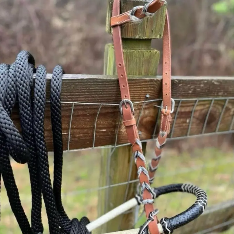 Beautiful Complete Bitless Hackamore Bosal Bridle and Nylon Mecate Rein Set