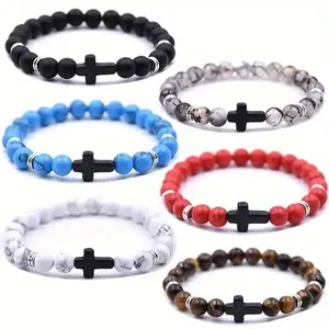 1PC/2PC Unisex Causal Simple Cross Beaded Bracelet, Bible Cross, Pray To The Lord, And Give The Best Gifts For Christians