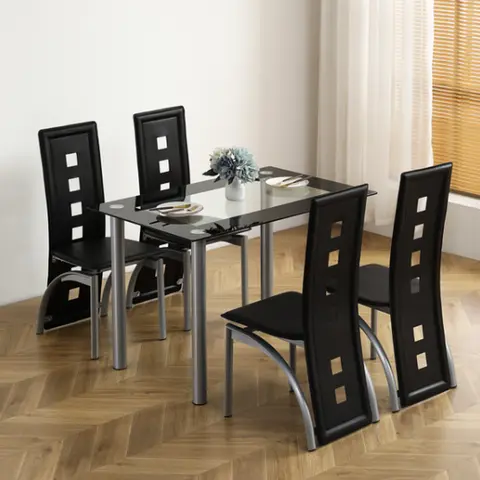 [Bellemave] （2 packages）5-Piece Dining Table Set for 4, 110cm Tempered Glass Table, 4 PU Leather Chairs, Black & White, Modern Home Dining Room Furniture, Replacement Code 82947862