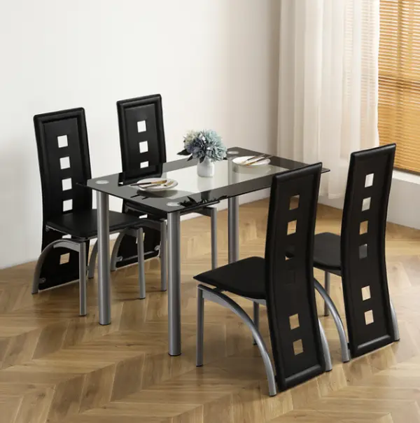 [Bellemave] （2 packages）5-Piece Dining Table Set for 4, 110cm Tempered Glass Table, 4 PU Leather Chairs, Black & White, Modern Home Dining Room Furniture, Replacement Code 82947862