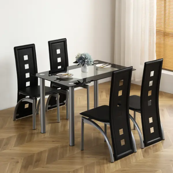 [Bellemave] （2 packages）5-Piece Dining Table Set for 4, 110cm Tempered Glass Table, 4 PU Leather Chairs, Black & White, Modern Home Dining Room Furniture, Replacement Code 82947862