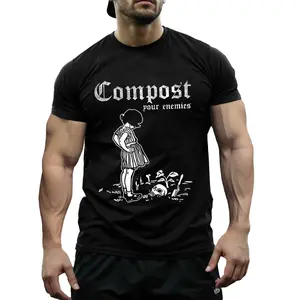 Cotton Oversized T-Shirt with Compost Your Enemies Pattern, Relaxed Dropped Shoulder Vintage Streetwear Top for Party Beach Daily Outfit
