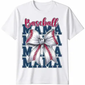 Cotton Short Sleeve Baseball TShirt Featuring Bow Design Perfect for Mothers Day and Baseball Moms