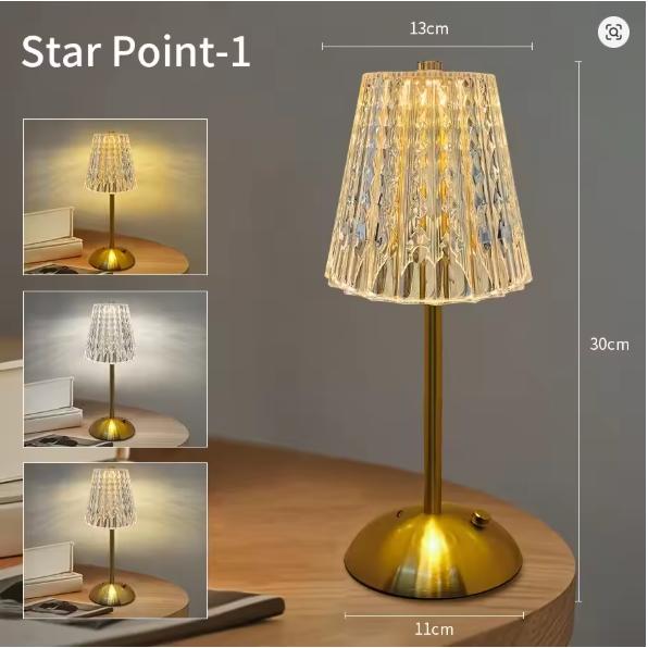 Crystal LED Table Decor Light Touch Sensor Desktop Night Light Rechargeable Reading Lamp for Bedroom Bedside Hotel Bar Decor