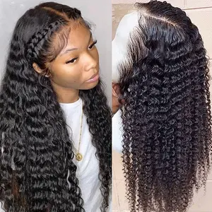 250% Curly Wigs 13x6 HD Lace Frontal Wig 100% Human Hair Pre Plucked Natural Hairline Deep Wave 13x6 Lace Front Human Hair Wigs on Sale