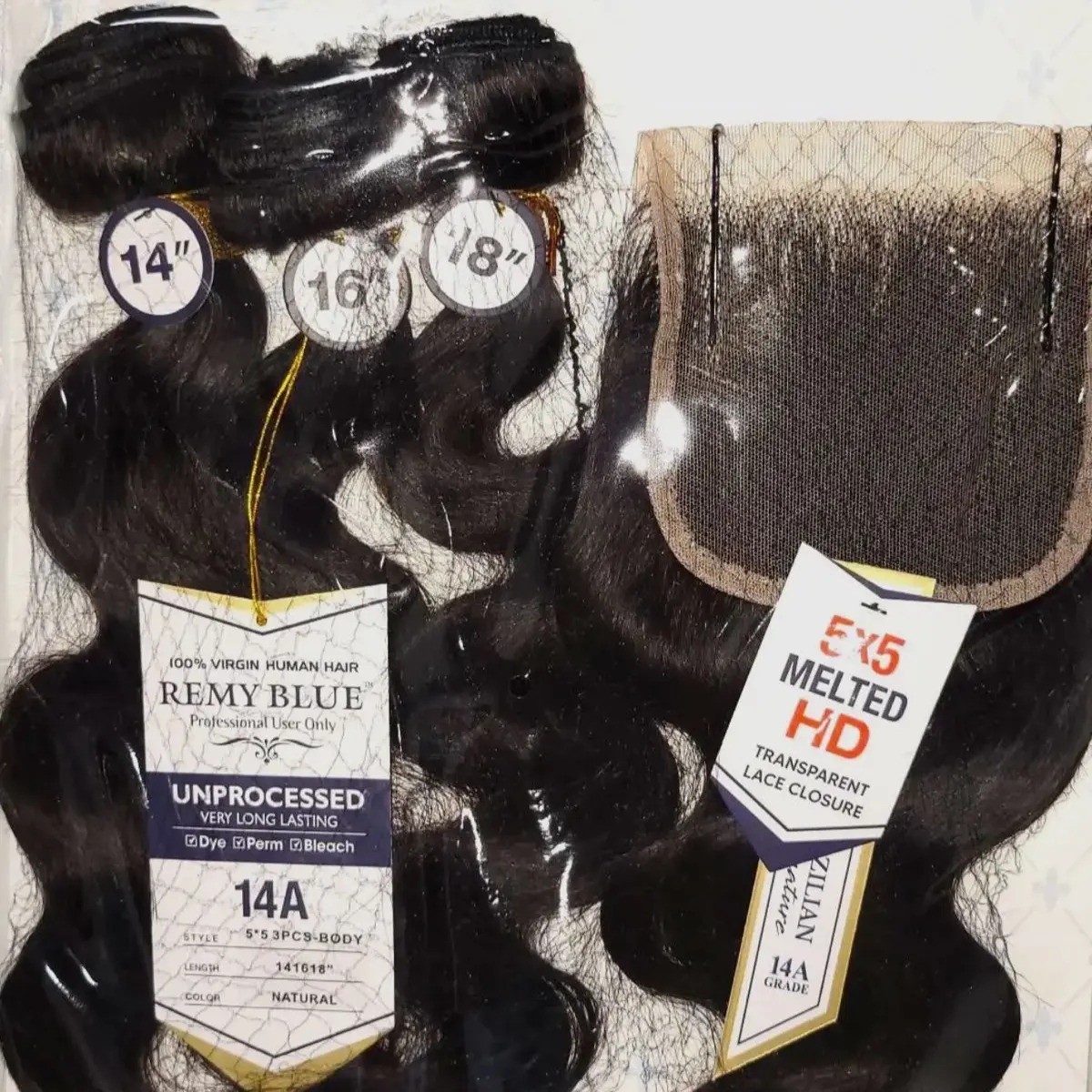 Remy Blue Brazilian Multi 3Pcs 5x5 Closure