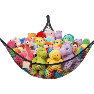 Stuffed  Net Hammock for Plushie Toys, Stuffed  Hammock Corner for ' Room Decor, Ideas for Organizing Stuffy Collection, Easy to hang with Anchors & Hooks, 1 Pack, Black