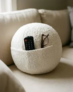 Bouclé Ball Pillow with Hidden Pocket | 12 Inch Round Couch Pillow — White
