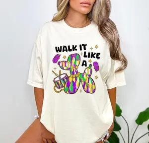 Walk It Like A Dog Mardi Gras Sweatshirt, Retro Carnival Crewneck, Louisiana Mardi Gras Outfit, Fleur De Lis Shirt, Preppy New Orleans Top