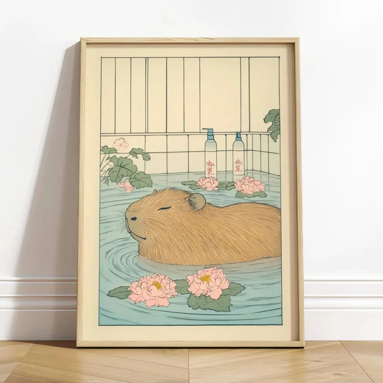 Capybara Bath Print: Japanese Ukiyo-e Animal Art 9