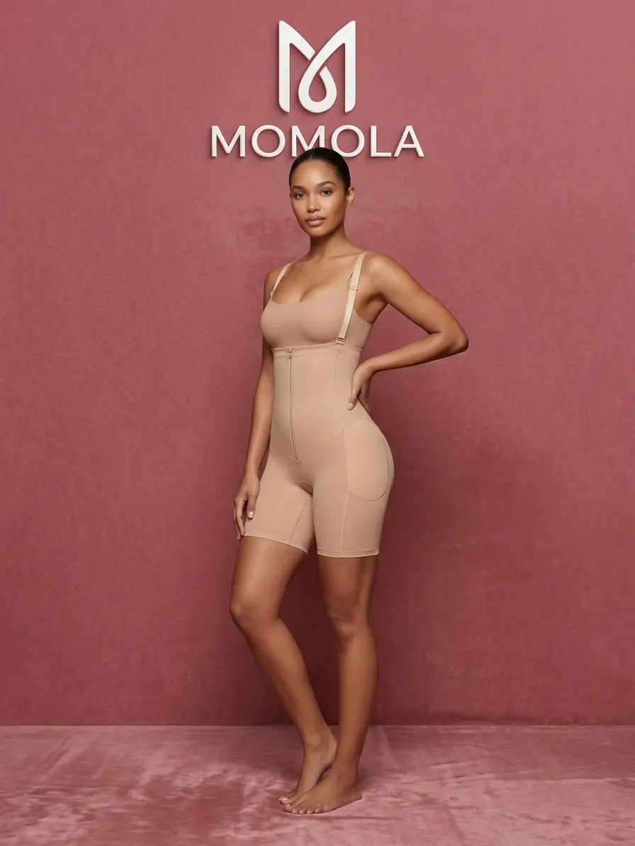 MOMOLA 2 in 1 Shapewear for Women Plus side and hip pads Tummy Control Bodysuits Zip-Up Comfort Ultra Stretch Fabric Customizable Fit Breathable Mesh Comfortable Fit Fajas