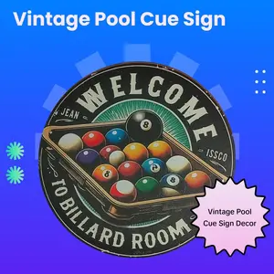 Vintage Circular Aluminum Billiards Sign - 8" Pool Stick & Ball Decor for Bars, Game Rooms & Gyms