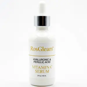 RosGleam Premium Vitamin C Serum 2oz (60ml) - Double Size Brightening Serum with Ferulic Acid & Hyaluronic Acid for Dark Spots & Glass Skin Glow