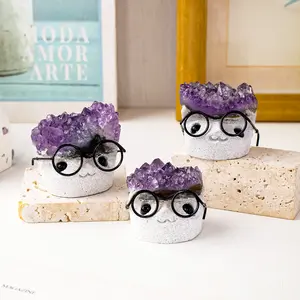 1pc Natural Amethyst Hedgehog Sculpture, Handmade Crystal Carvings Feng Shui Ornament for Pet Loss Memorial & Home Decor