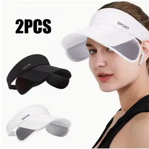 2pcs Women'S Breathable Sun Visor Hats, Adjustable Retractable Large Brim Visor Hat, Summer Sun Golf Visor Hats for Women, Wide Brim Golf Cap Beach Hats for Women, Ideal for Running & Outdoor Activities, Birthday Gifts