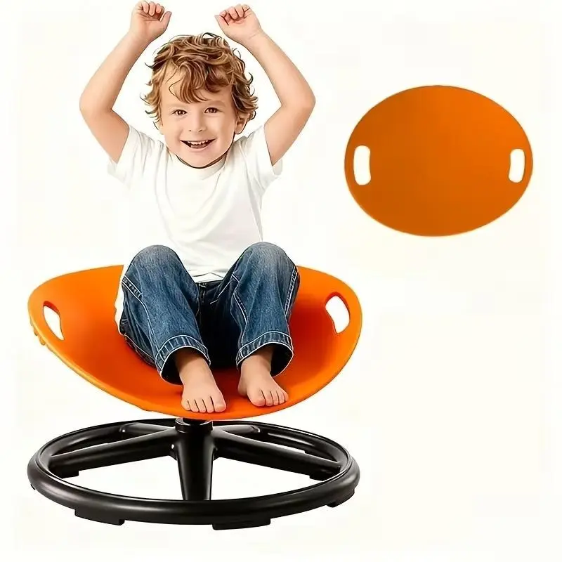 Modern Heavy-Duty Ergonomic Rotating Sensory Kids Chair - Metal+Plastic Construction, Wave-Shaped Non-Slip Base, Open Back Support, Tool-Free Easy Assembly, Power-Free Setup, 1-Person Use, Wobble Seat Nursery Furniture for Home, Kids' Corner