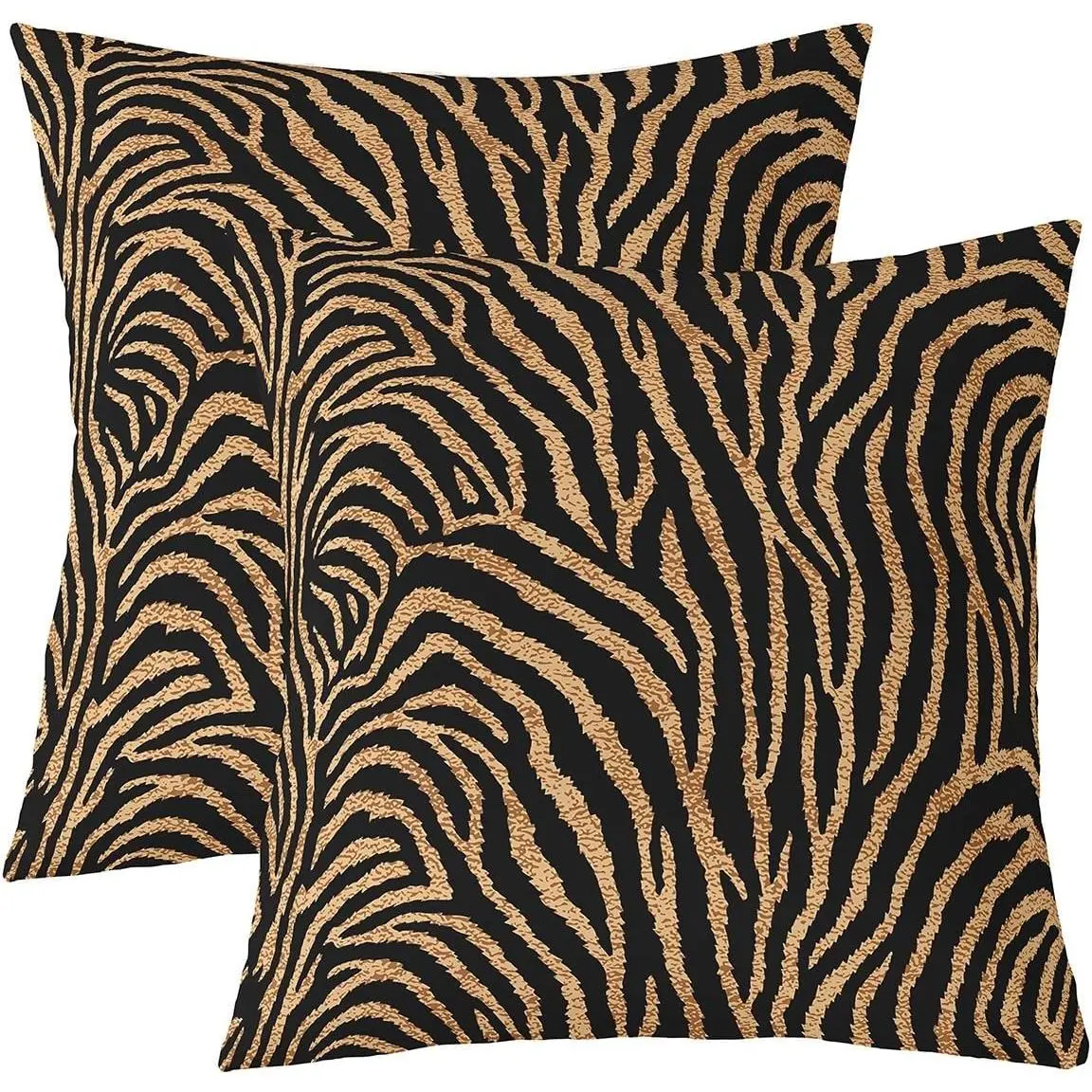 Zebra Stripe Brown Blac Cover,Zebra Print Soft Square Pillow Cover 4 Pack,Wild Animal Skin Decorative Throw Couch Sofa Pillow Cover Double Sides Print
