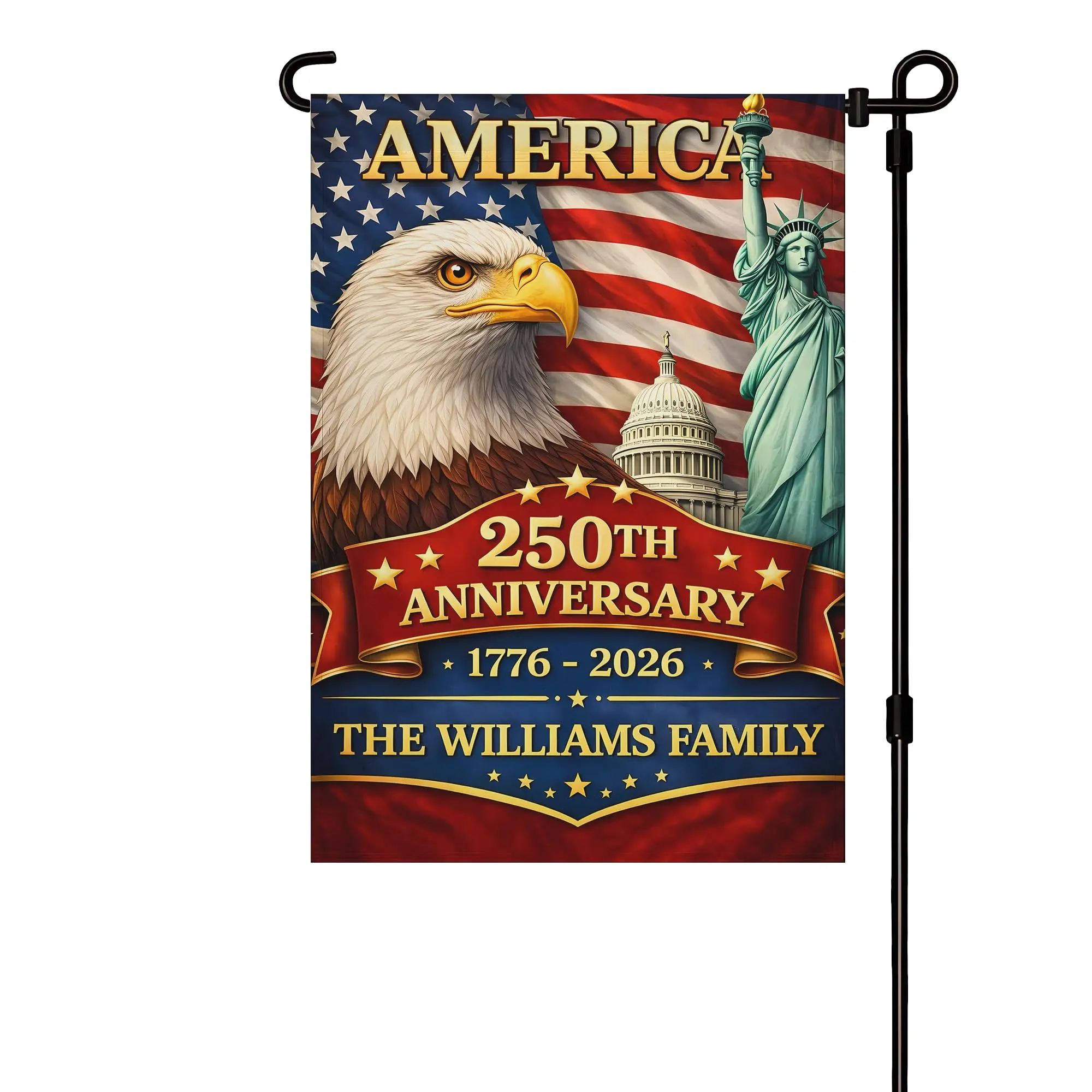 Custom Name Patriotic Rectangular Printed Flag - America's 1776-2026 250th Anniversary Commemorative Banner, Personalized USA Family Letters Eagle Flag, 4th of July All Seasons Home & Festive Party Supply Gift