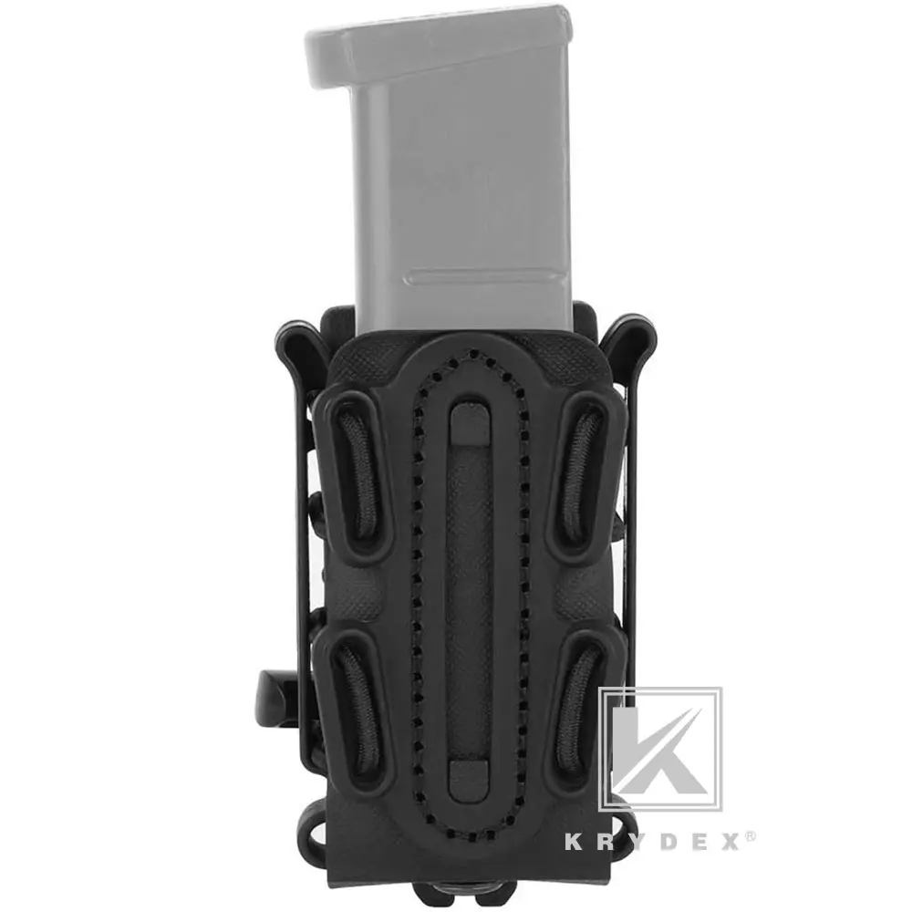 KRYDEX Unisex Tactical Gear Soft Shell Mag Pouch - 9mm 1911 Single Mag Storage, Open-Top Belt Mount Holster with Blind Insertion for 1.75in Width Short Molle Belt