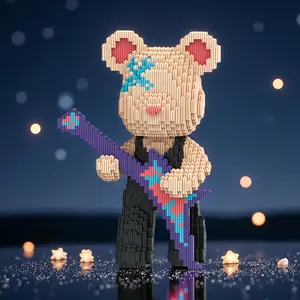 4972pcs Guitarist Lucky Bear 3D Puzzle Building Block Creative Decoration, Birthday Halloween Valentine Christmas Gift, Perfect for Personal Use, Building Blocks Model