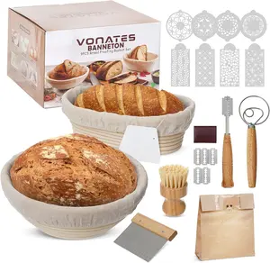 VONATES 12PCS Sourdough Starter Kit with Banneton Bread Proofing Basket 24oz Glass Jar & Baking Tools for Sourdough Bread Making