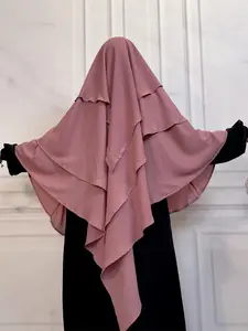 Women's Solid Color Tiered Layer Chiffon Instant Hijab, Modest Fashionable Hijab for Daily Wear, Women's Islamic Clothing for Summer