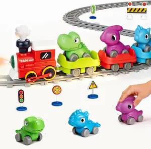 Train Set for Toddlers w/Steam Music & Lights - Electric Train Toys for Kids w/Tracks Including 3 Dinosaur Cars and 3 Trailers Christmase Birthday Gifts for Boys Girls 3 4 5 6+ Years Old