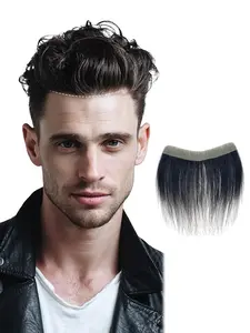 Human Hair Forehead Hairline Frontal Hairpiece for Man, Human Hair Toupee, Hairline Topper, Biological Scalp V-Shape Thin Skin Invisible Bangs Front Line Hair Patch, Natural Hairline Forehead Hairpiece Easy to Wear for Daily Use(Blonde/Light Brown/Black)