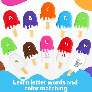 Fun Alphabet Letter Ice Cream Learning Toys for Toddlers 1-5, Preschool Montessori Educational Language & Skill-Building Tool, Kids Learning Cards