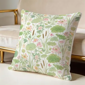 1 Piece Watercolor Lotus Pond Throw Pillow, HD Digital Printed Decorative Cushion, Aesthetic Boho Accent Pillow with Zipper Closure for Sofa Couch Bed Living Room Home Decor