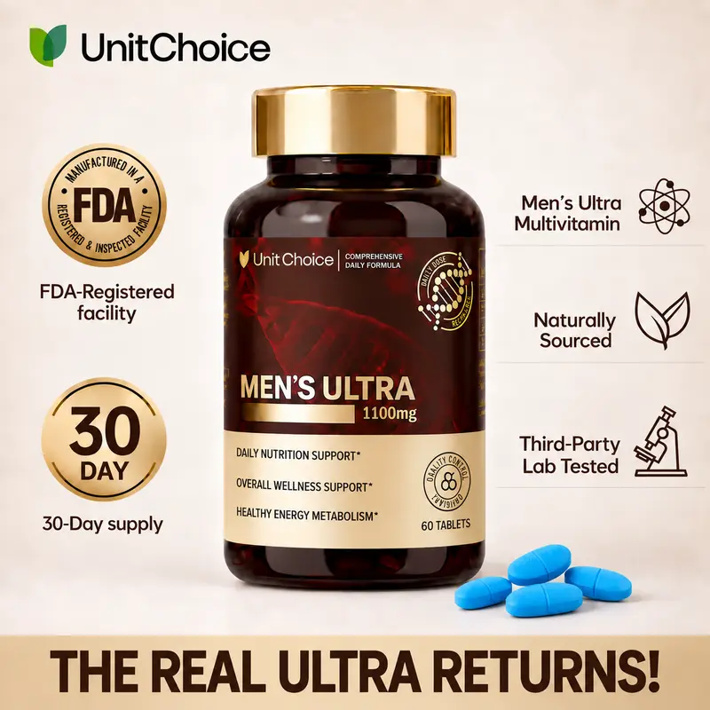 UnitChoice MEN’S ULTRA Natural Supplement | Plant-Based Nutrients | Natural Vitamins | 60 Count | With Damiana | Multivitamin