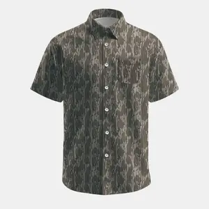 Bottomland Hawaiian Shirt, Print Button-Pocket Short Sleeve Camouflage Style, Beach Vacation Shirt, Vintage Summer Casual Tops