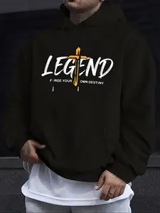 Men's Hoodrich Letter Print Hoodie, Casual Long Sleeve Pullover with Drawstring and Pockets, Comfortable Streetwear for Daily Wear