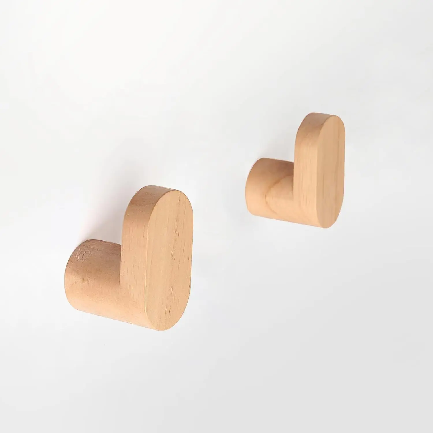 Wood Wall Hooks, 2 Pack Modern Minimalist Wood Hooks Wall Mounted, Natural Wooden Wall Coat Hook Rack, Wooden pegs for Hanging Hat, Towel, Robe, Bag