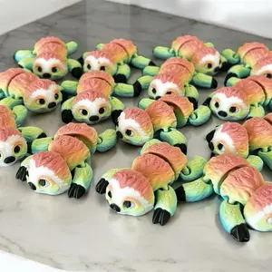 Mini tiny rainbow sloth 3D printed figure decoration