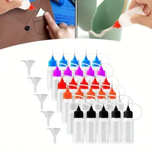 30pcs Precision Tip Liquid Bottles, 0.34oz/10ml, Various Colors with Mini Funnel, Suitable for Glue, Ink, Acrylic Paints - Durable Plastic, Ideal for DIY Crafts and Art Projects