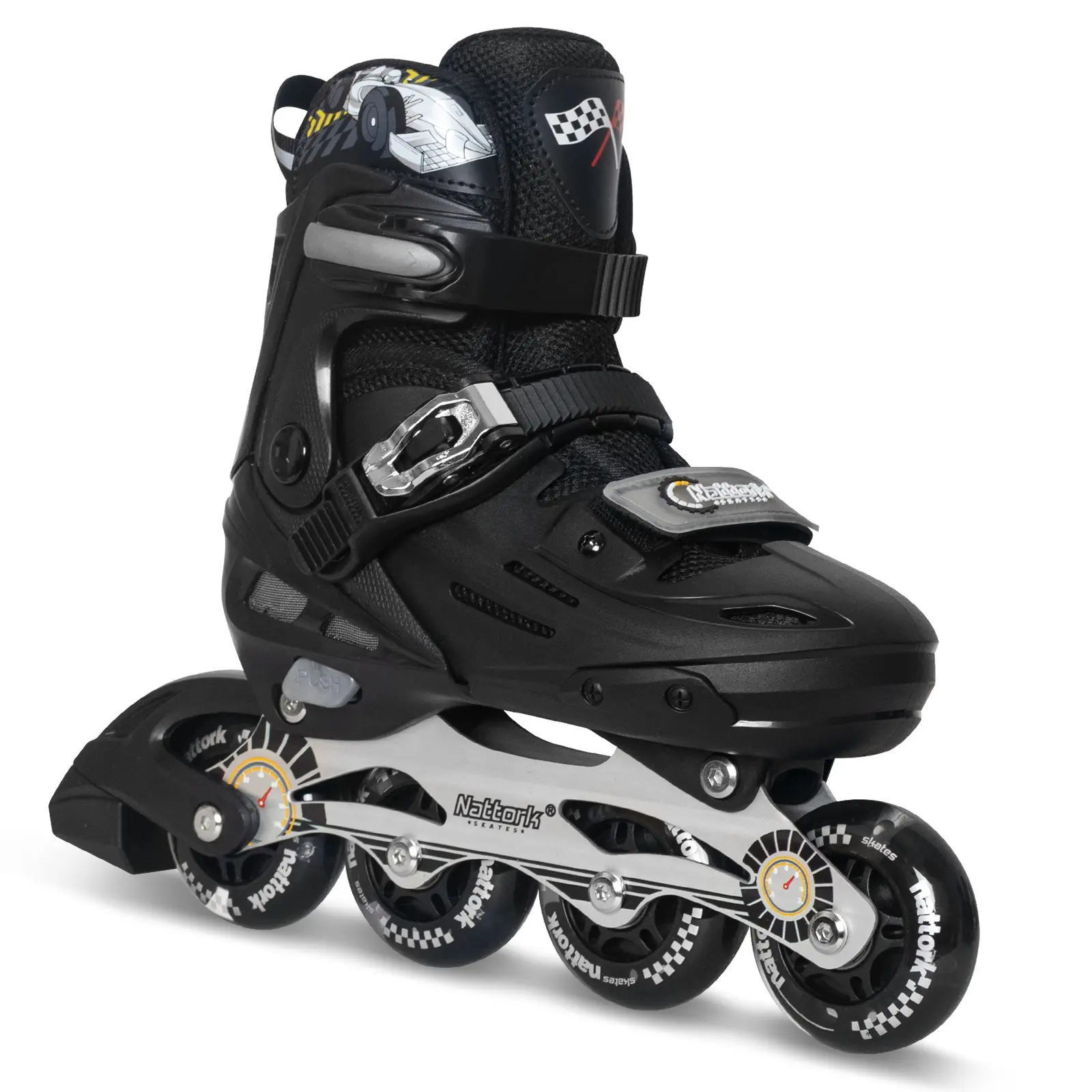 Nattork Blade Racers Inline Skates - Silver, ABEC-7 Bearings, Flash Wheels, Multi-Sizes