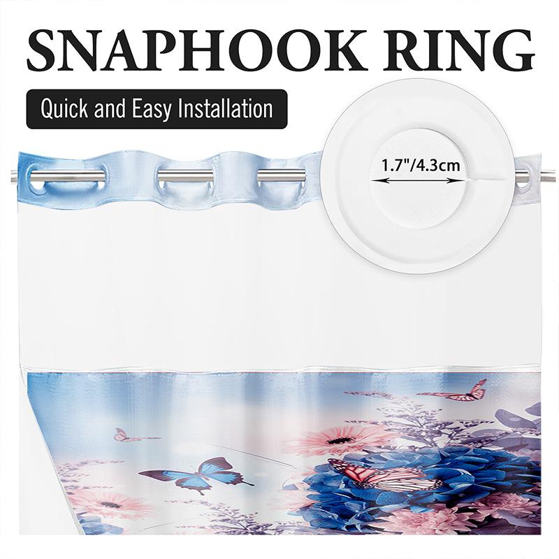 Snap Button Hookless Digital Print Waterproof Shower Curtain with Embedded Fabric Liner Set Lin Shower Curtain Partition