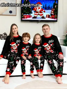 Family Matching Pajamas Set, Cartoon Sunglasses Print Top & Pants, Casual Fitted Sleepwear for Parents and Kids