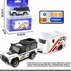 1: 64 Mini Alloy RC Pickup Truck with Trailer Remote Control Off Road Car Rechargeable Drift Racing Toy with LED Lights Desktop Model Car for Boys Girls Kids Adults Birthday Christmas Gift power pull anything