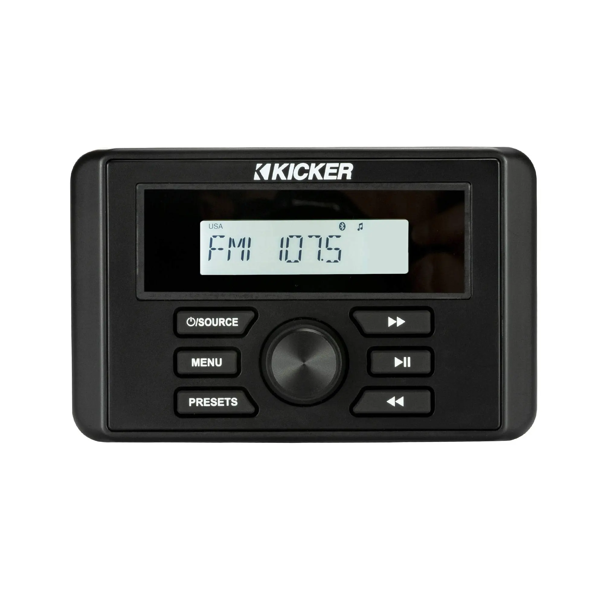 Kicker 46KMC3 Durable Weather-Resistant Gauge-Style Audio Media Center - 200 W Peak Power, 3.5x5.5 in/8.89x13.97 in, Bluetooth, Remote, AM/FM Radio, USB Port, DC 5V Charging Functionality, 200 Watts Peak Power