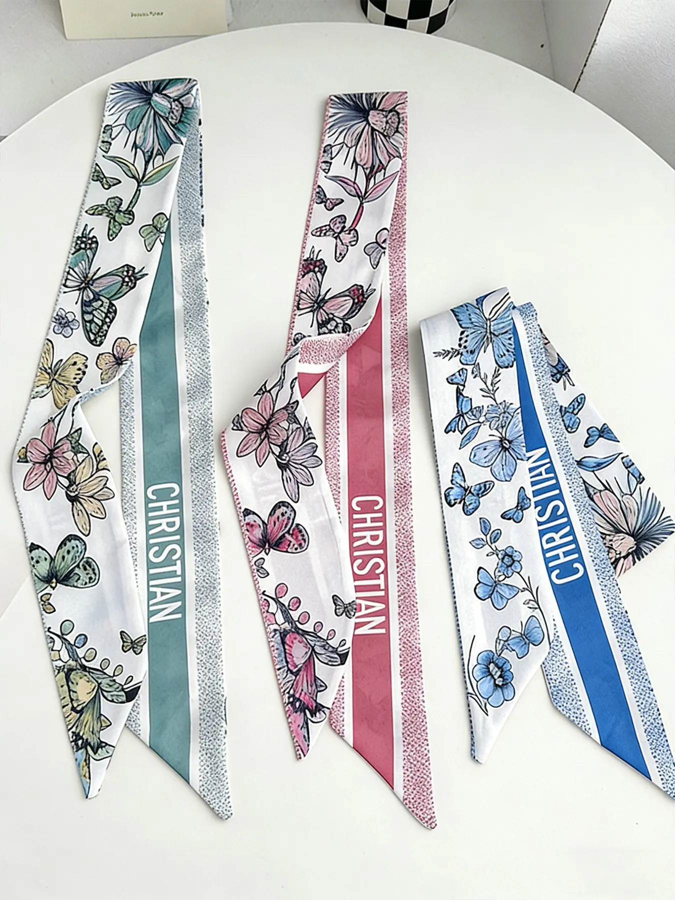 6 Pcs / 1 Set Elegant Butterfly French Style Polyester Scarf Set, Vintage Hairband, Vintage Appeal, Woven Ribbon, Multifunctional Scarf, Bag Accessory, Casual Wear, Floral Print Scarf, Hair Scarves