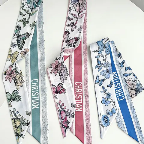 6 Pcs / 1 Set Elegant Butterfly French Style Polyester Scarf Set, Vintage Hairband, Vintage Appeal, Woven Ribbon, Multifunctional Scarf, Bag Accessory, Casual Wear, Floral Print Scarf, Hair Scarves