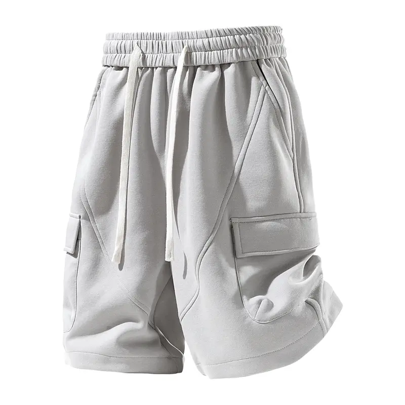Men's Casual Streetwear Cargo Sweat Shorts, 5-Inch Loose Fit with Stitched Paneling, Multiple Pockets and an Elastic Drawstring Waist for Summer, Simple, Athletic, Cargo Pants, Sporty Chic, Pocketed Men's Shorts, Cargo Shorts, Casual Chic